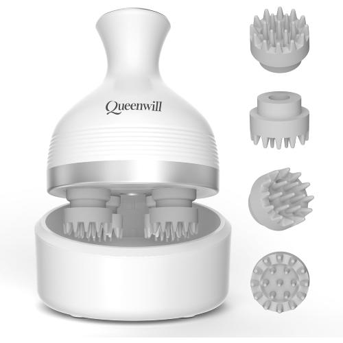 Queenwill Electric Cordless Scalp Massager Head Scalp Stress Relax, Handheld Portable Head Scratcher Massage for Hair Growth, Claws Cat Massager with Kneading 84 Massage Nodes, Ideal Gift (White A)