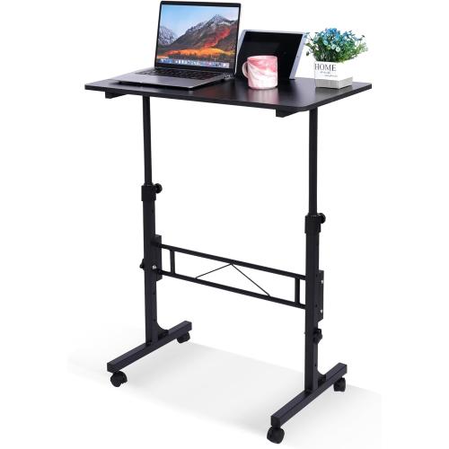 Standing Desk Adjustable Height, Mobile Stand Up Desks with Wheels Small Computer Desk Rolling Desk, Portable Laptop Desk Black Standing Table Sit Stand Home Office Desks 16x31.5 Height 27-43.5
