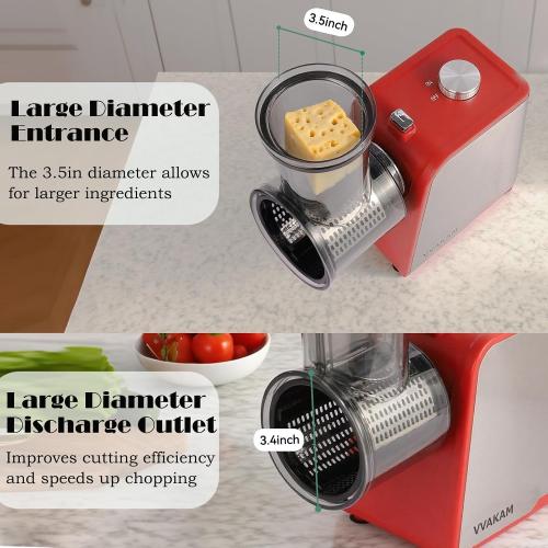 Electric Cheese Grater,300W DC Motor Salad Maker,Electric Slicer Shredder with 5 Different Shapes of Blades,Electric Vegetable Cutter for Potato,Carrot,Black