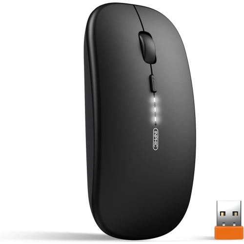 INPHIC Slim Wireless Mouse Rechargeable, Battery Visible, 2.4G Silent Cordless,2400 DPI with USB Receiver, Black