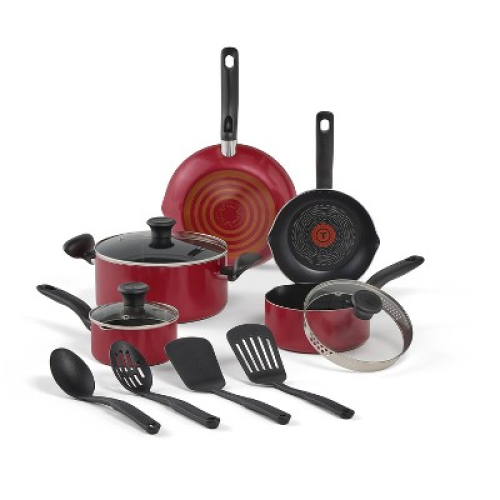 T-Fal 12pc Simply Cook Nonstick Cookware Set Red: Aluminum, Ergonomic Handles, Tempered Glass Lids, Oven-Safe to 350°F ‼️possibly missing items ‼️
