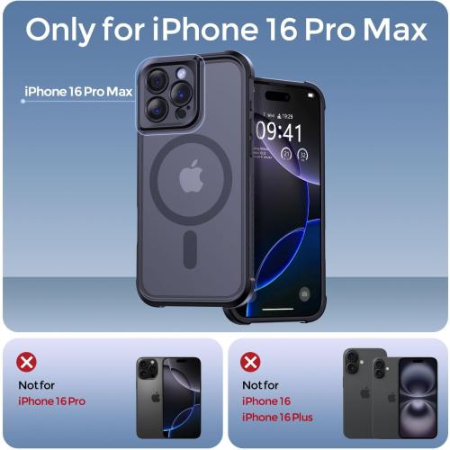 iPhone 16 Pro Max Case, [Full Camera Protection] [Compatible with Magsafe] Military-Grade Shockproof, Anti-Fingerprint Translucent Matte Phone Case,Black