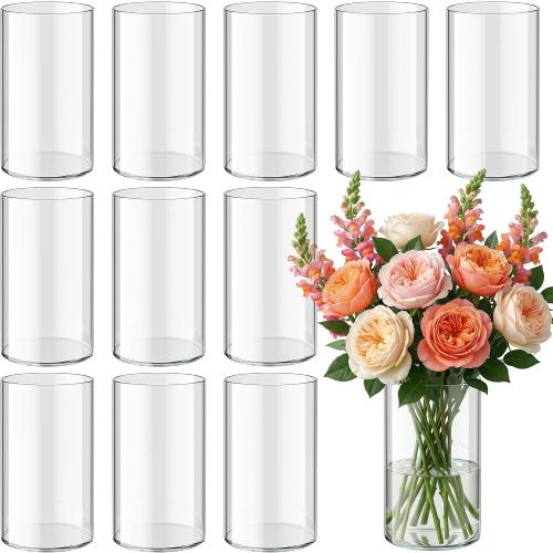 12pcs Glass Cylinder Vases for Centerpieces, 6 Inch Tall Flower Vase for Wedding Decorations, Hurricane Vases Floating Candle Holder for Table Centerpiece Wedding Home Décor