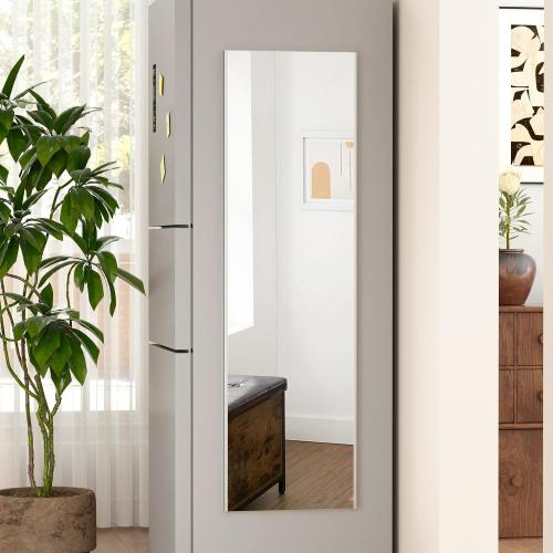 brisafe Magnetic Nano Non-Glass Wall Mirror, No Drill Ultra Light Strong Adhesive Mirror for Refrigerator, Glass Wall & Wood Door, 16 x 55 Inches, Silver
