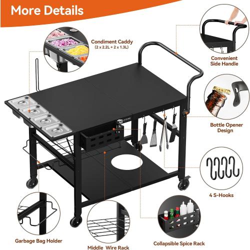 Leteuke Pizza Oven Table, Grill Cart Table for Blackstone Griddle, Outdoor Pizza Oven Stand Fits Ninja, Cuisinart, Gozney, Solo Stove, BBQ Prep Tables Station with Seasoning Tray, 47.2x27.5x35.8