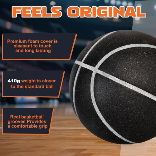 Silent Basketball Size 7 (29.5) – Grooved Airless Foam Indoor Basketball for Quiet Dribbling and Indoor Training, Pro PU Material – Achieve Real Feel Higher Bounce Quieter