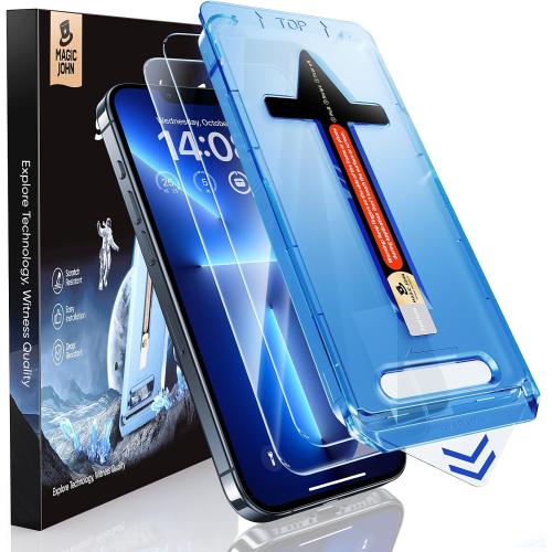 MAGIC JOHN 2 Pack for iPhone 13 Pro Max/iPhone 14 Plus 6.7 inch Tempered Glass Screen Protector, Auto Dust-Elimination Installation, Bubble Free, HD Clear, Easy Installation