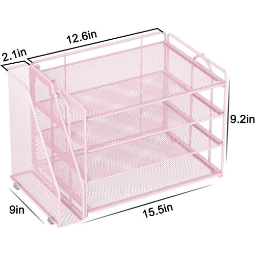 Spacrea Desk Organizers and Accessories, Paper Organizer for Desk with File organizer, Desk Accessories & Workspace Organizers for Office Supplies (Pink)