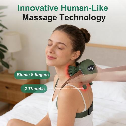 Human-Like Neck Massager with Heat for Pain Relief Deep Tissue, Cordless 4D Kneading Neck and Shoulder Massager with Bionic Fingers Massage and Screen, Ideal Gifts for Women Men