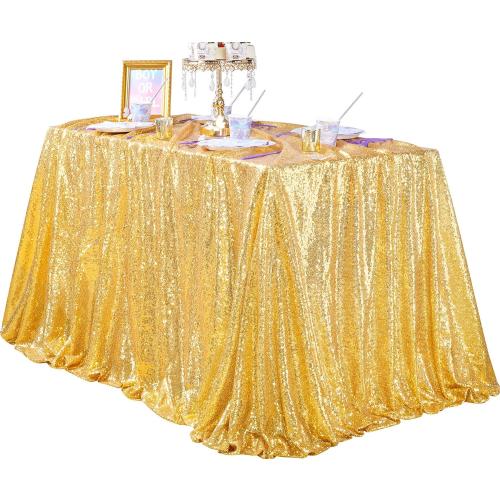 Glitter Gold Tablecloth for Parties 90x156 Inch Rectangle Sequin Fabric | Table Cloth for Wedding Birthday Banquet, Seamless ONE-PIECES, Sparkly 3MM sequin, Serged Edges No Falling, for 6-10FT Table