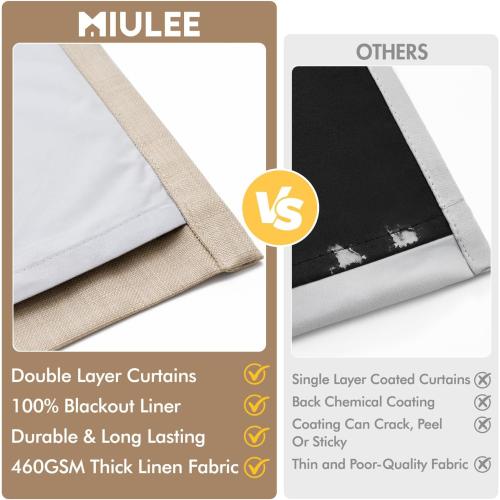 MIULEE Pinch Pleated 100% Blackout Curtains 40x84 Natural 4 Panels Set