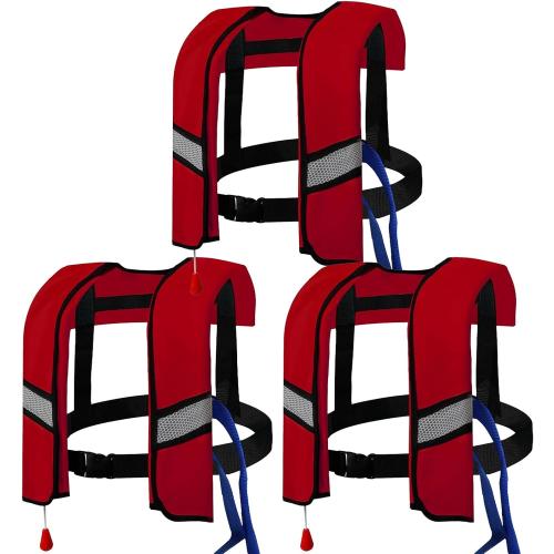 3-Pack 150N Automatic Inflatable Life Jacket – Adjustable Nylon Swim Vest with CO2 Inflation, Reflective Strips & Safety Buckle