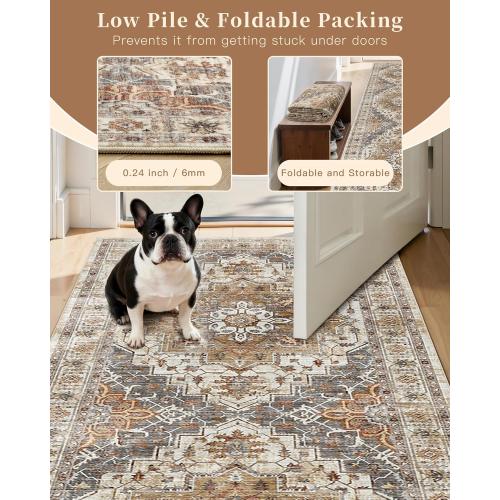 Madane Washable Area Rug 2x4, Small Entryway Rugs Non-Slip, Turmeric/Grey