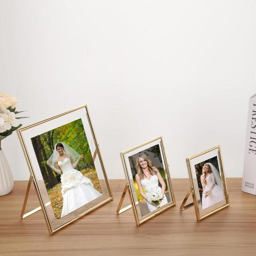 Gold 4x6 Floating Frame 2pack for picture(2x3'',3.5x5''),Adjustable Tabletop/Shelf floating Photo Frame 2x3'',Classy Metal Gift Frames for Wedding,Christmas,Birthady,Home or Office Decor.