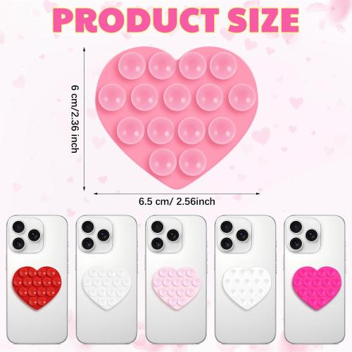 Teenyyou 6 Pcs Heart Suction Phone Grip, Silicone Suction Case,Pink Series
