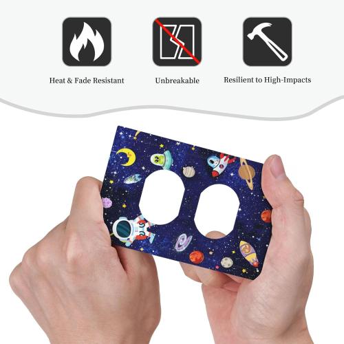 Cartoon Astronaut Galaxy Outer Spcae 1 Gang Device Electrical Duplex Outlet Plate Covers Decorative Single Duplex Wall Plate Receptacle Light Switch Cover Switchplate
