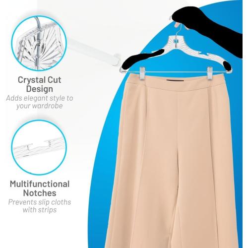 DEILSY™ Clothes Hangers with Clips 12 Pack Crystal Clear Plastic Hangers