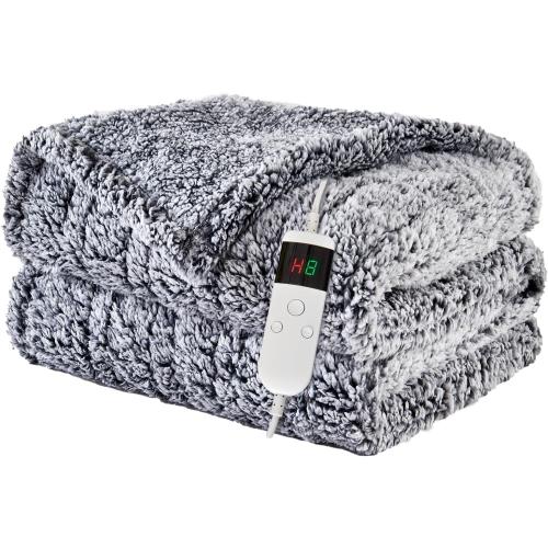 Heated Blanket Heated Throw, Electric Blanket 50x60 Heating Blanket with 8 Hours Auto Off 10 Fast Heating Levels Machine Washable Sherpa Heated Blanket with Overheating Protection