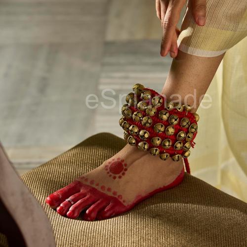 eSplanade Dance Ghungroo (50   50) Red 5 Line Ghungroo with Cushion Pads | Bell, Ghungru 5 Line Red Pad