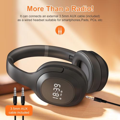 F2 FM Radio Headphones Wireless Bluetooth 5.2 Rechargeable