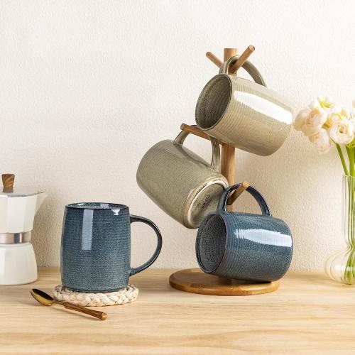GBhome Large Ceramic Coffee Mugs Set of 6, 18oz Handmade Stoneware Coffee Mugs Set for Latte/Cappuccino/Hot Cocoa, Dishwasher & Microwave Safe, Multi-Color