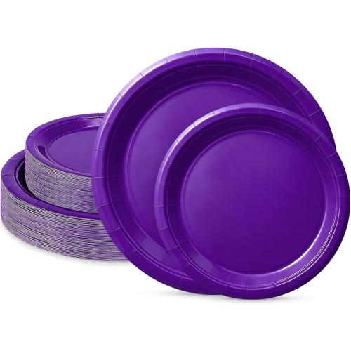 Purple Paper Plates Disposable, 100 Pcs (50-9 & 50-7)