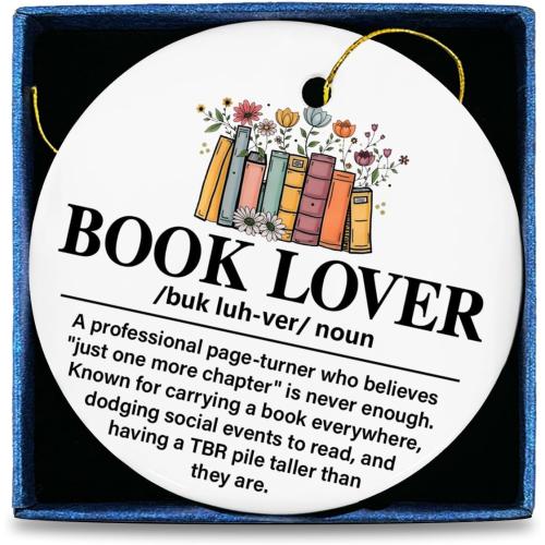 Book Lover Christmas Ornaments, Bookish Gifts for Bookworm Reader Book Lovers, Bookish Ceramic Ornament for Christmas Tree Decorations