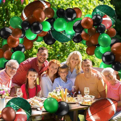 Skylety 97 Pcs Football Balloons Arch Set 6 Football Field Foil Balloons 90 Latex Airballoon and Long Airballoon Strip for Sport Themed Birthday Party Decorations(Black, Green, Brown)