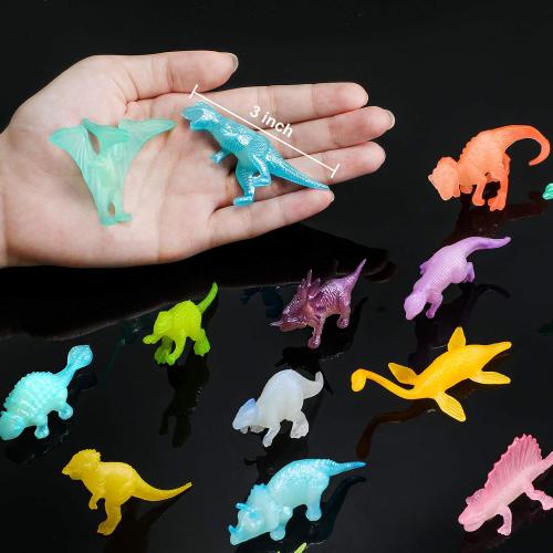 Skylety 32 Pcs Glow in Dark Mini Dinosaur Figures for Kids Dinosaur Cupcake Topper Birthday Party Favors Supplies Dino Pinata Goodie Bags Stuffers Classroom Prizes Carnival Bulk Toy Gift