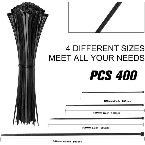 Cable Zip Ties,400 Pack Black Assorted Sizes 12 8 6 4 Inch,Multi-Purpose Self-Locking Nylon Cable Cord Management,Plastic Wire Ties for Home,Office,Garden,Workshop. By HAVE ME TD