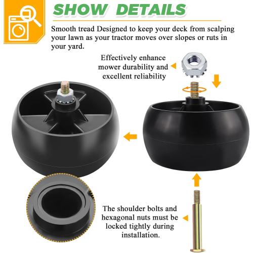 2026 Upgraded 734-04155 Deck Wheel Kit for Cub Cadet Craftsman MTD 734-04155 Troy Bilt 938-3056 Toro 112-0677 Cub Cadet Parts, 2 Pack 5 Mower Deck Wheels Kit with Bolts & Locknuts by Techecook