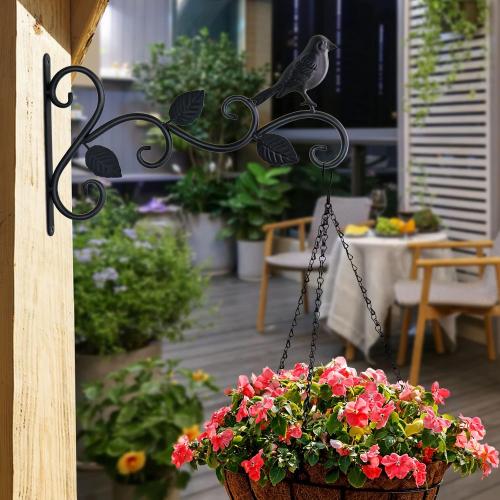 JIALAI HOME Hanging Plants Bracket 12 Bird Planter Outdoor Hooks Hangers for Flower Baskets Pot Bird Feeder Wind Chimes Lanterns Patio Garden Outdoor Indoor Metal Black, 4 Packs