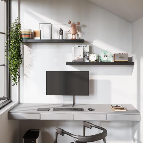 BAMEOS Floating Shelves, Black Wall Mounted Wooden Shelves with Invisible Brackets Set of 2,47 x 9