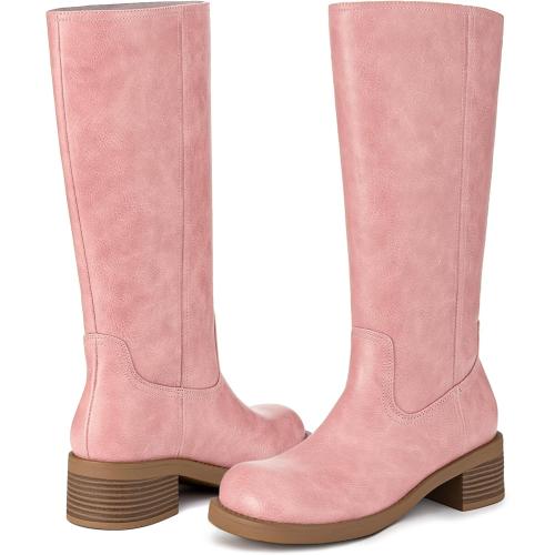 7.5 Athlefit Knee High Boots Square Toe Ridng Chunky Tall Boots for Women