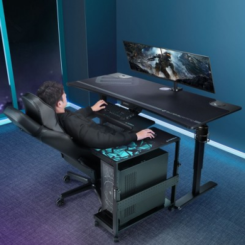 Mobile Height Adjustable CPU Cart with Mouse Pad，28.57 W x 11.81 D x 23.31 - 33.31 H，Black