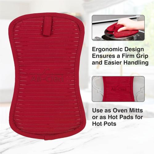 Set of 2 All-Clad Premium Pot Holder & Heating Pad,  Heat Resistant to 500 Degrees, 100% Cotton  for Kitchen and Barbeque, Chili Red