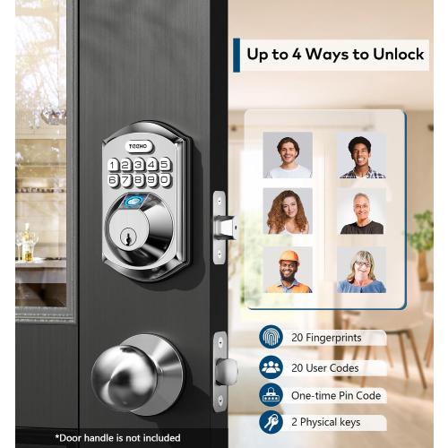 TEEHO TE002 Fingerprint Deadbolt with Keypad for Front Door, Satin Nickel