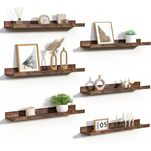 upsimples Floating Shelves for Wall Decor and Storage, Brown, 6Pcs 23.6''