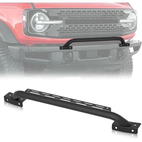 Bull Bar Grille Brush Guard with Light Bracket Compatible with 2021 2022 2023 2024 2025 2026 Ford Bronco (fit Modular Steel Front Bumper ONLY), Off Road Front Bumper Rack Rock Push Bar, Black