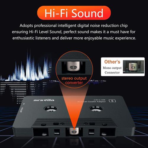 Arsvita Car Audio Bluetooth Wireless Cassette Adapter, Black | Tape Player Bluetooth 5.0 Cassette Aux Adapter
