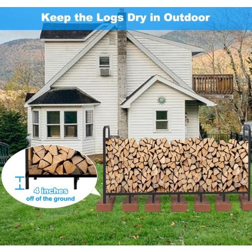 8ft Firewood Rack Holder, Adjustable Heavy Duty Fire Log Stacker Stand for Fireplace, Outdoor Indoor Metal Wood Pile Storage Organizer, Patio Logs Stand tool, Black