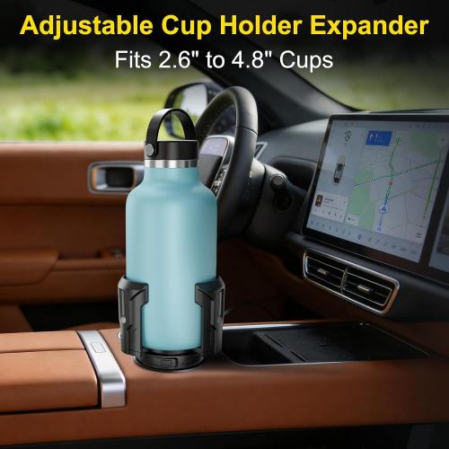 Cup Holder Expander (Adjustable Holder & Base, Auto-Fit Hold, One Button Open), Car Cup Holder Expander for Yeti, Hydro Flask, Nalgene, Owala, Bottles in 2.6- 4.8 (Black,1 Pack)