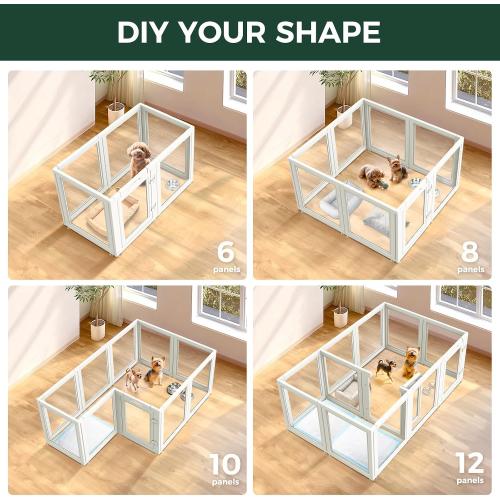 FXW AuraSpace Acrylic Indoor Dog Playpen for Puppies and Small Dogs, 24 Inch, 12 Panels, White