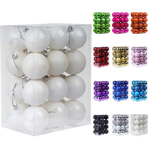 Emopeak 24Pcs Christmas Balls  4 Style Shatterproof Christmas Tree Decorations Hanging Ball for Holiday Wedding Party Decoration (White, 1.6/4.2CM)