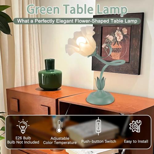 Women Bedside Table Lamps for Bedroom, Cute Flower Desk Lamp With Adjustable Flexible Gooseneck, 3 Color Temperatures Nightstand Lamp with E26 LED Bulbs, Floral Lamp for Living Room, Office ,Reading