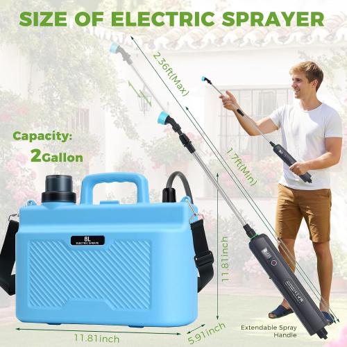 Battery Powered Sprayer, 2 Gallon Electric Garden Sprayer with 4 Nozzles