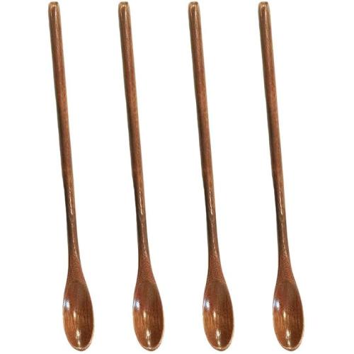 4Pcs 7.99 Inch Long Wooden Spoons,Wood Honey Spoons with Long Handle for Stirring Coffee, Tea, Jam, Dessert,Soup