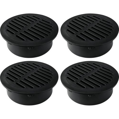 Calvana 4-Pack 6 Inch Round Drain Grate Cover for Yard Drainage, Plastic Outdoor Drain Cover for Lawn, Landscape and Patio, 6 Stormwater Drain Grate Replacement, Black
