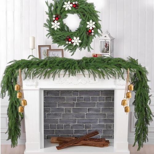 Hananona 2 Pcs 6 Ft Artificial Norfolk Pine Garlands, Real Touch Winter Pine Garland, Green Artificial Greenery Garland for Table, Mantle, Wall, Indoor, Outdoor Christmas Decorations (2, 6 FT)