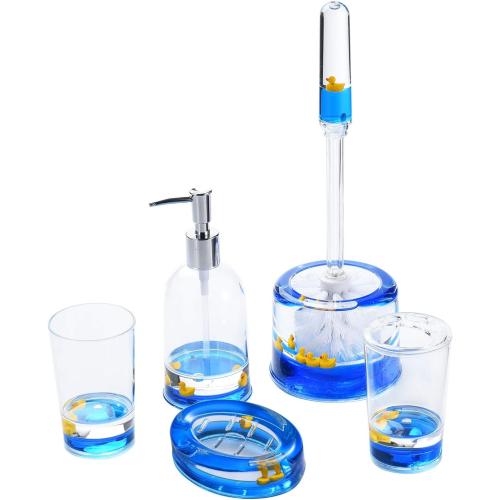 Locco Decor 5 Piece Acrylic Liquid 3D Floating Motion Bathroom Vanity Accessory Set Duck